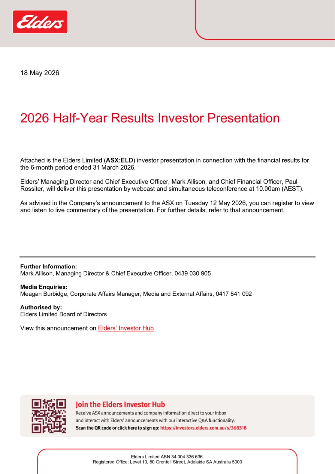 Elders Limited Half Year Results Investor Presentation